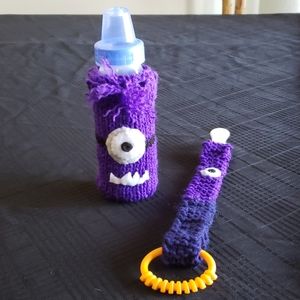 Evil Minion Baby Bottle Cozy and Pacifier Holder.